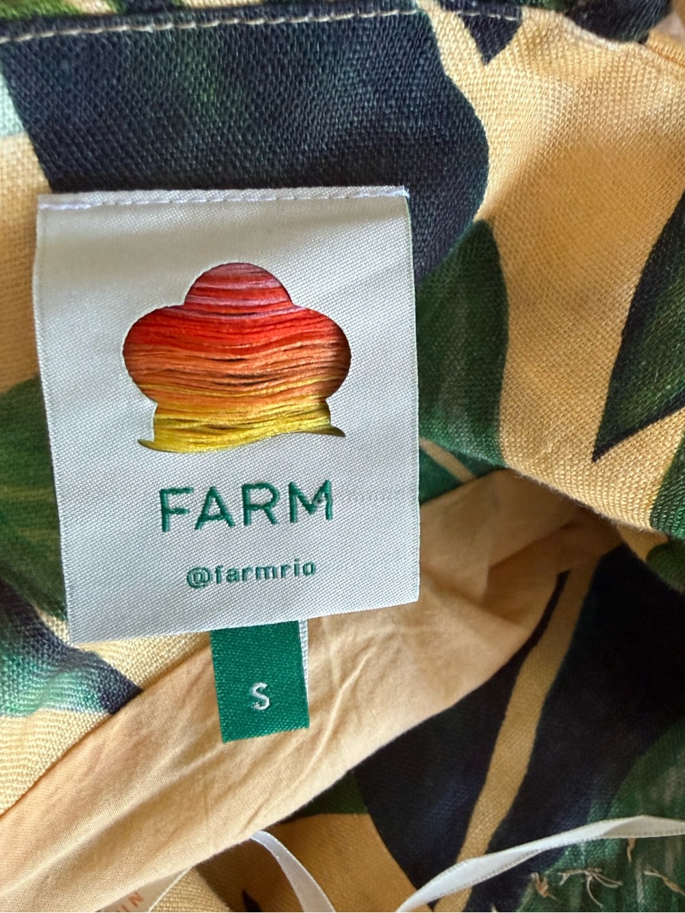 FARM Rio Yellow Bananart 3D Bodice Linen Midi Dress - Size S - Picture 9 of 14